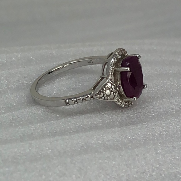 Red Opaque Ruby Ring Zircon Halo Gemstones Rhodium Over Sterling Silver Size 7 - Picture 3 of 9